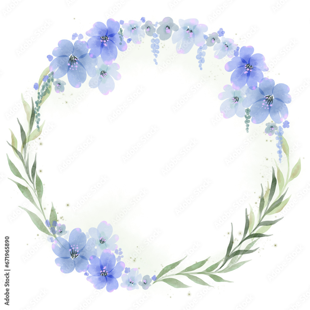 Blue green floral frame border arrangement with fairy lights