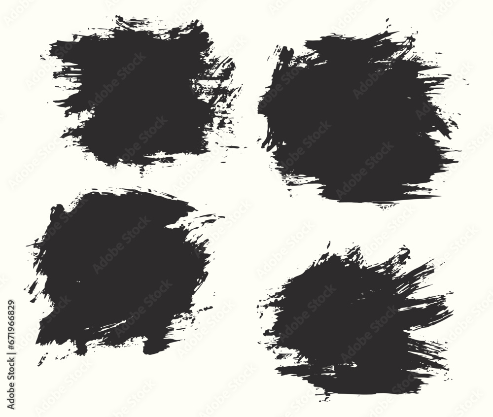 Paint ink grunge black brush stroke set