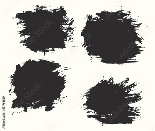 Paint ink grunge black brush stroke set