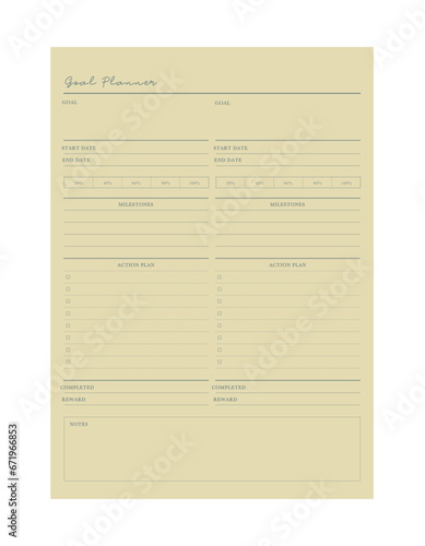 5years Goal planner. Minimalist planner template set. 