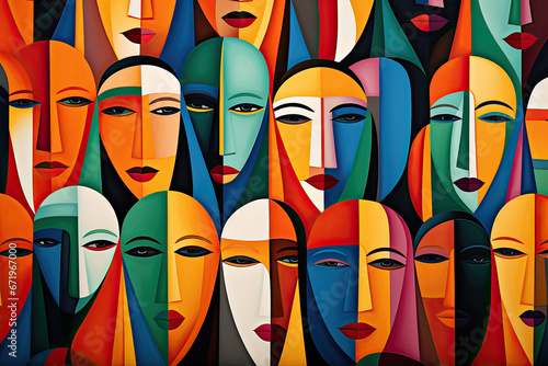 a colorful illustration of the faces in multicolor  represents personality and aspects of a person