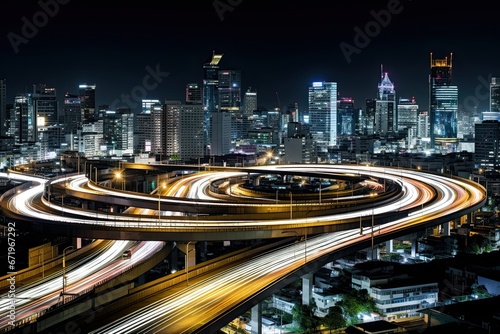 City Curve: Breathtaking Night View of Bangkok from Curvy Flyover Highway