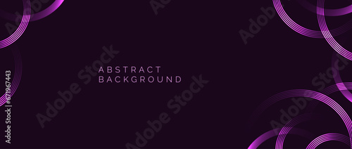 Glowing purple circles background. Abstract neon round pattern. Dark scarlet geometric curved lines design for cover, poster, banner, brochure, flyer, booklet, presentation, card. Vector wallpaper