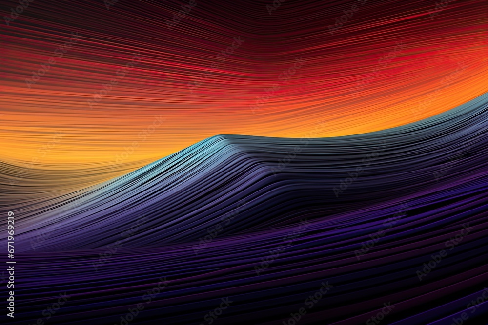 Digital Dunes: Striped Colors in Abstract Dark Background with Moving Rays