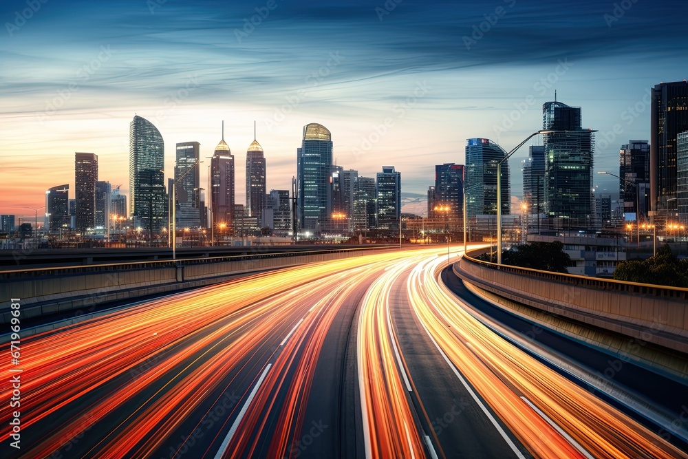 Curvy Highway in Motion Blur: Fast Forward through the Vibrant Bangkok Cityscape