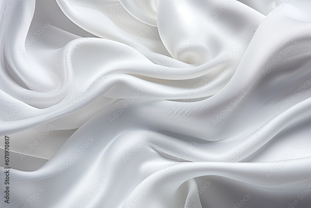 Icewave Satin: White Silver Fabric Silk with Soft Blur Pattern