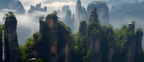 Zhangjiajie Scenic Area mountain ranges towering rocks aerial photography perspective 3