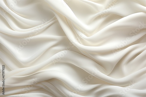 Ivory Undulation: Soft Waves on White Fabric Background