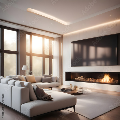 modern living room with linear fireplace