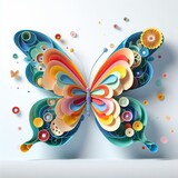 3d rendering paper craft colorful butterfly on a white background.	