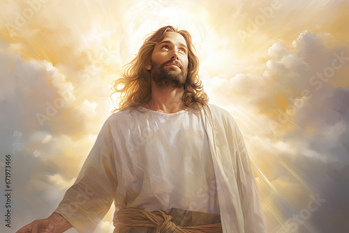 Fototapeta Jesus Christ, Savior of mankind, in heaven light