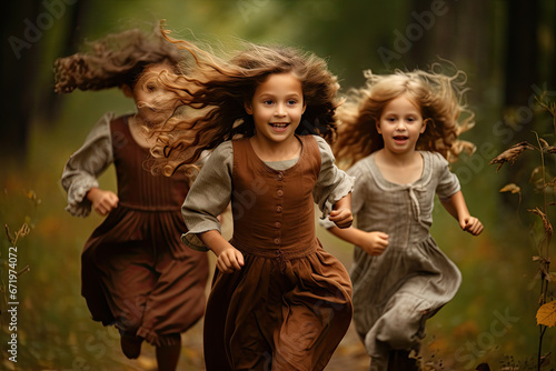 Happy kids playing in nature