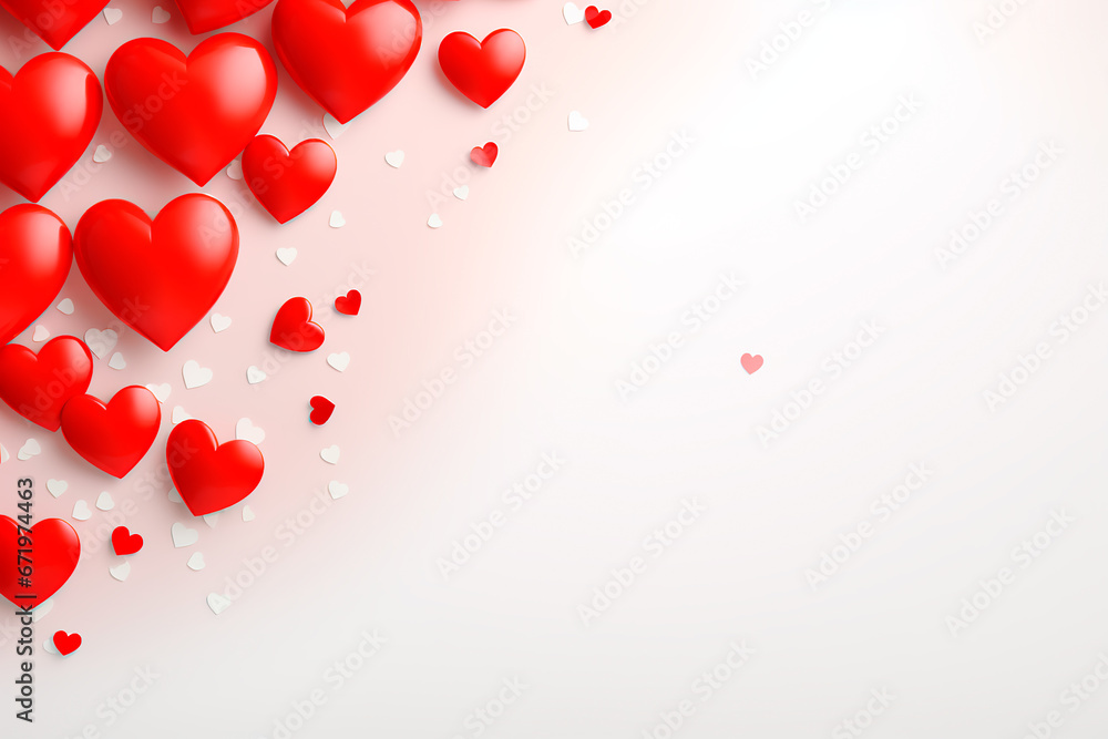 Valentine's day or women's day banner or poster template. Holiday background. Pink background with beautiful red hearts