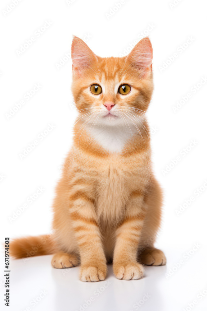 Portrait of a beautiful cute orange cat isolated on white background