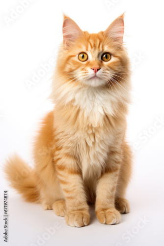 Portrait of a beautiful cute orange cat isolated on white background