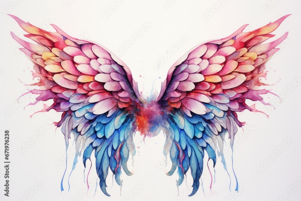 Abstract watercolor wings isolated on white background. Hand drawn illustration, Magic watercolor wings, AI Generated Abstract watercolor wings isolated on white background. Hand drawn illustration, Magic watercolor wings, AI Generated