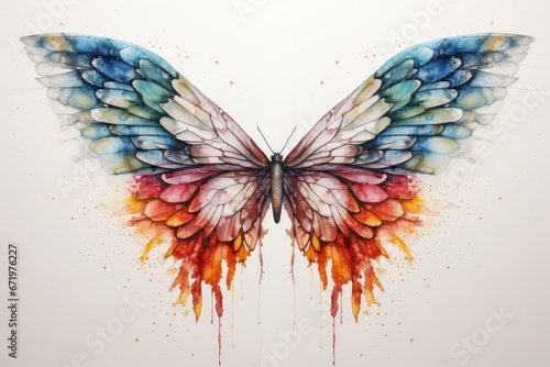 Watercolor butterfly isolated on white background. Hand-drawn illustration, Magic watercolor wings, AI Generated