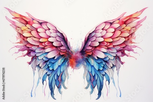 Abstract watercolor wings isolated on white background. Hand drawn illustration, Magic watercolor wings, AI Generated © Iftikhar alam