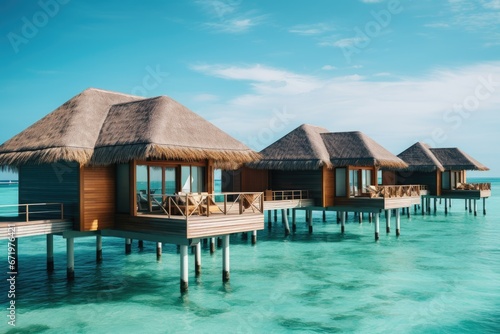 tropical beach in Maldives with few palm trees and blue lagoon  Maldives water bungalows  AI Generated