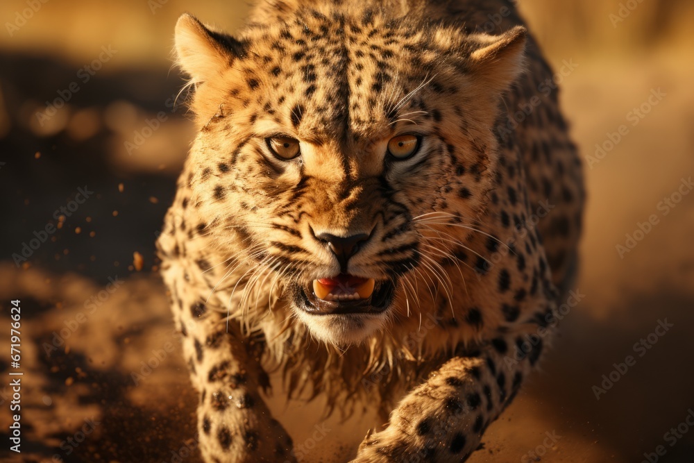 Naklejka premium Cheetah sprinting across the open plains, Generative AI