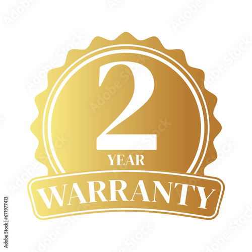 2year warranty logo with golden shield and golden ribbon.Vector illustration.