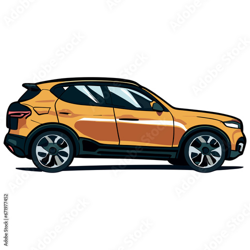 Orange sports compact car SUV. 3d render illustration.