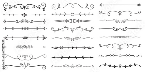 Page Divider And Design Elements. Set of Various Simple Black Divider Design, Assorted Divider Collection Template Vector. Collection of floral dividers elements mega decoration for Calligraphy.