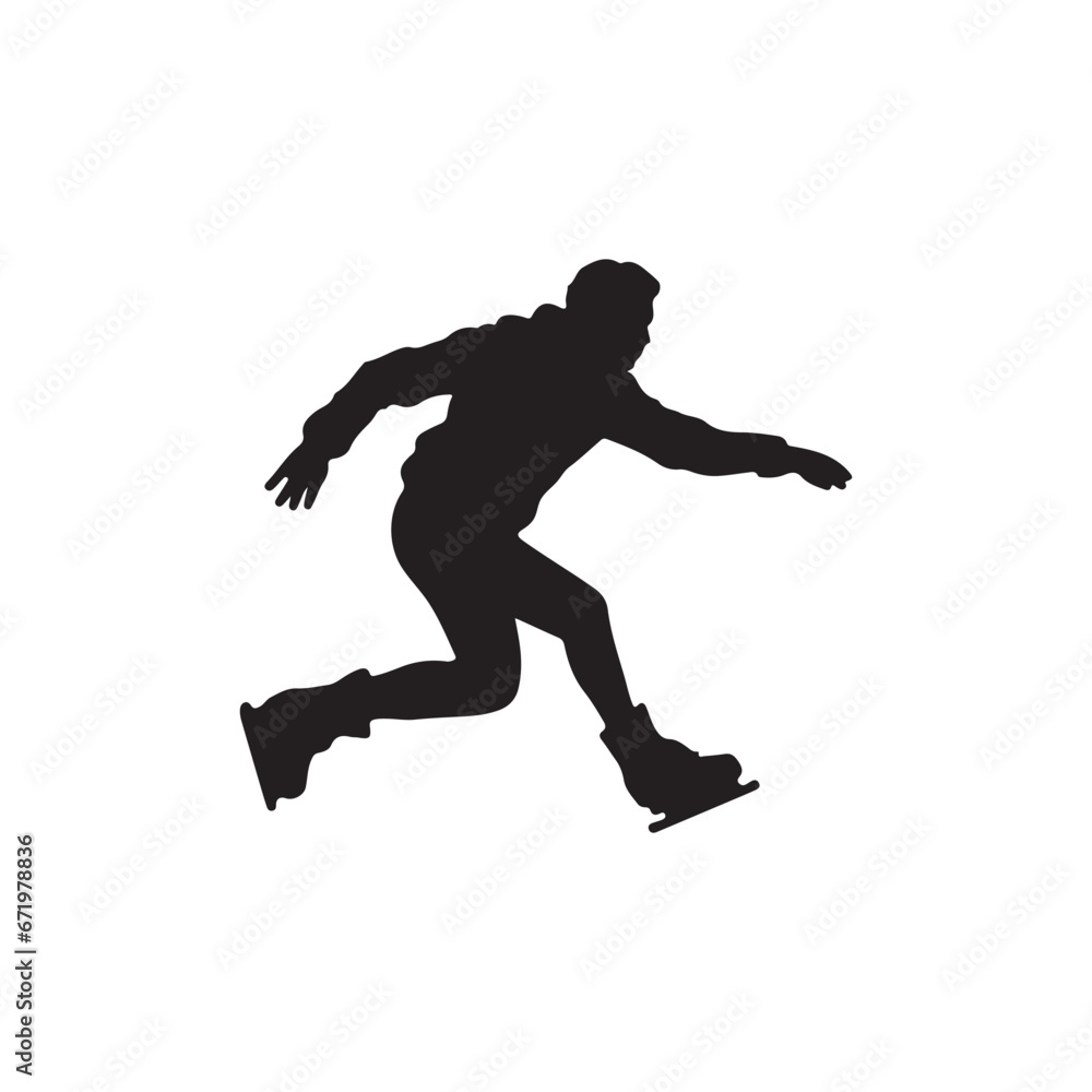 black silhouette of an Ice skater gliding on ice black silhouette of an Ice skater gliding on ice
