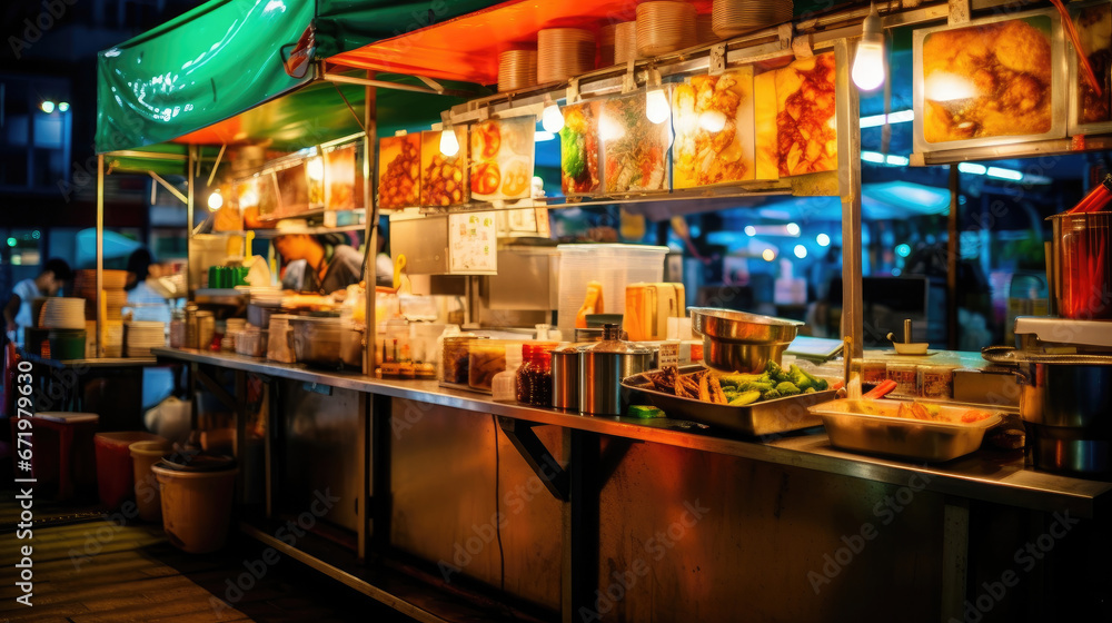abstract image of food stall at night market festival for background usage