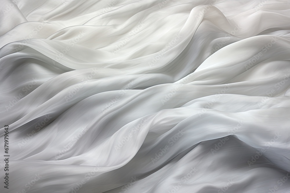 Sweeping Satin Landscape: Panoramic Soft Blur Pattern on Silver Fabric