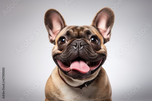 Photo of a French bulldog with a big, contagious smile on a clean white background. Generative AI © Aditya