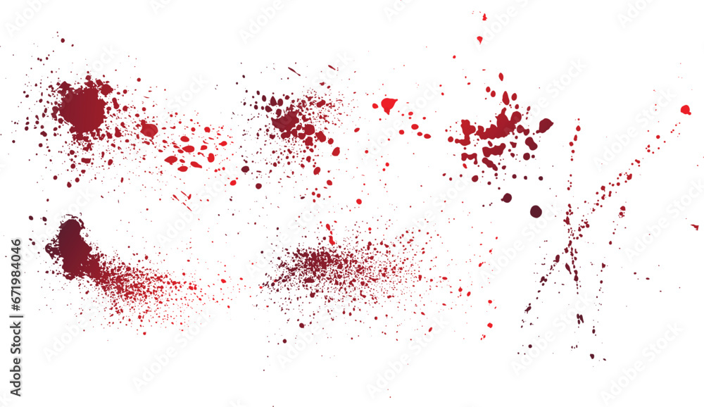 Collection of halloween bloody splatter spot and bleeding red paint