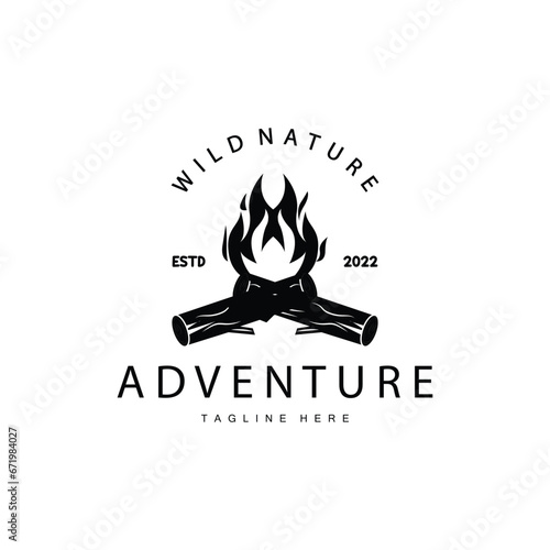 Bonfire Logo, Burning Bonfire Wood And Fire For Camping Retro Vintage Adventure Design