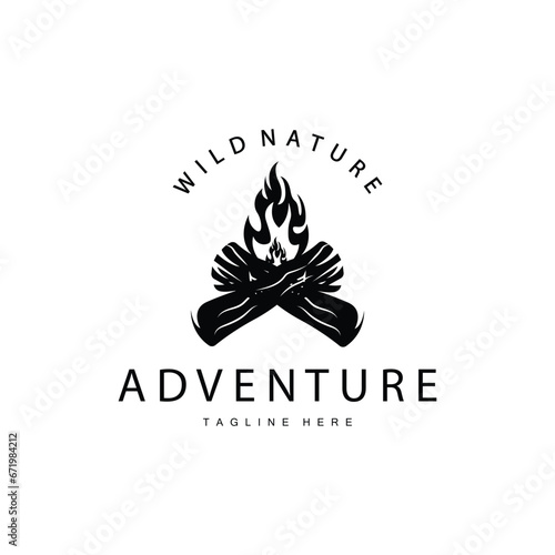 Bonfire Logo, Burning Bonfire Wood And Fire For Camping Retro Vintage Adventure Design