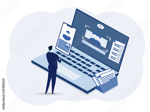 KYC or know your customer with business verifying the identity of its clients concept at the partners-to-be through a magnifying glass vector illustrator