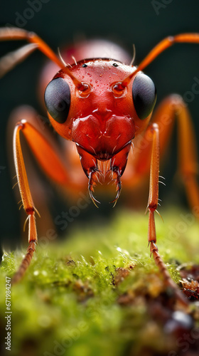 Macro image style, killer red ant close up in its natural habitat highly detailed, 4k, 3d, natural background. © seesulaijular