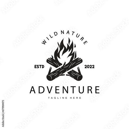 Bonfire Logo, Burning Bonfire Wood And Fire For Camping Retro Vintage Adventure Design