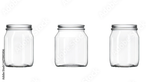 Set of empty jars with caps isolated on white background