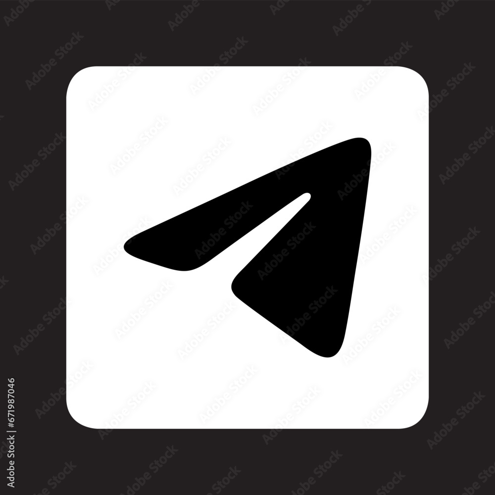Paperplane icon vector. Telegram logo design. Flat Social Media Sign in square isolated on black background Paperplane icon vector. Telegram logo design. Flat Social Media Sign in square isolated on black background