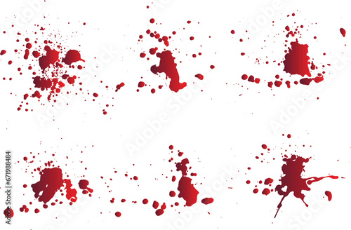 Red blood splatter isolated set background 