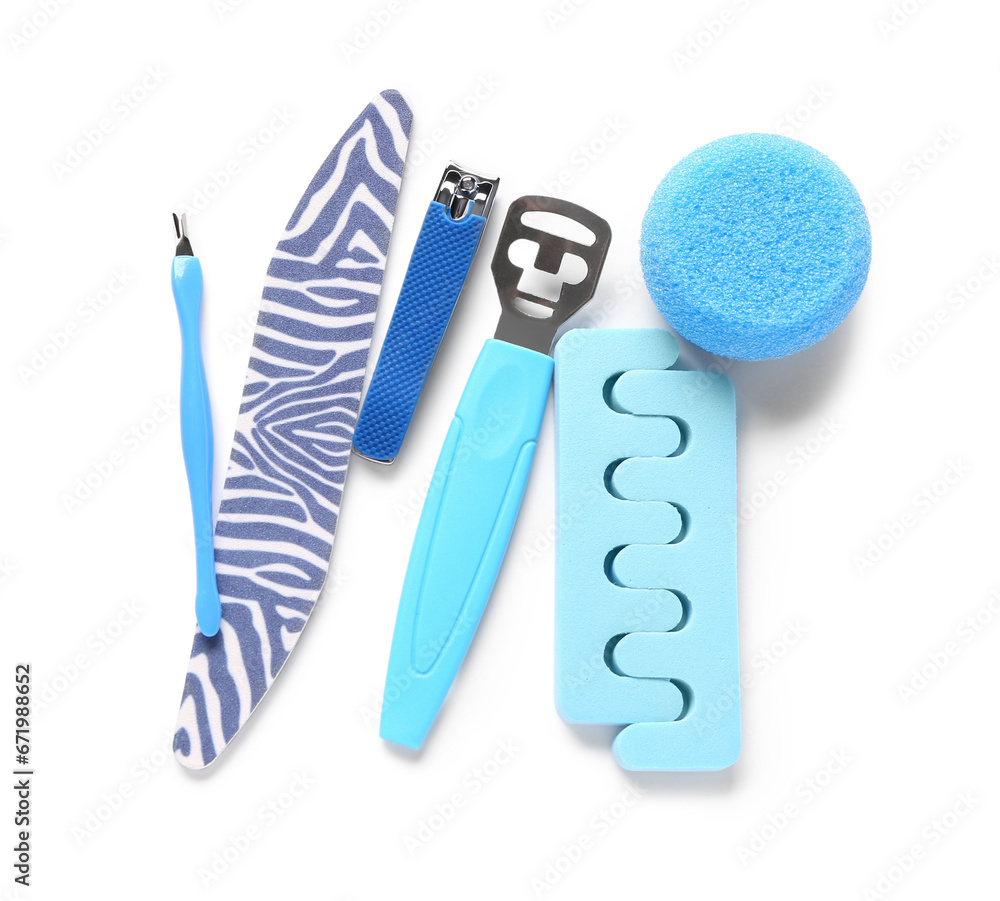 Set of professional tools for pedicure isolated on white background Set of professional tools for pedicure isolated on white background