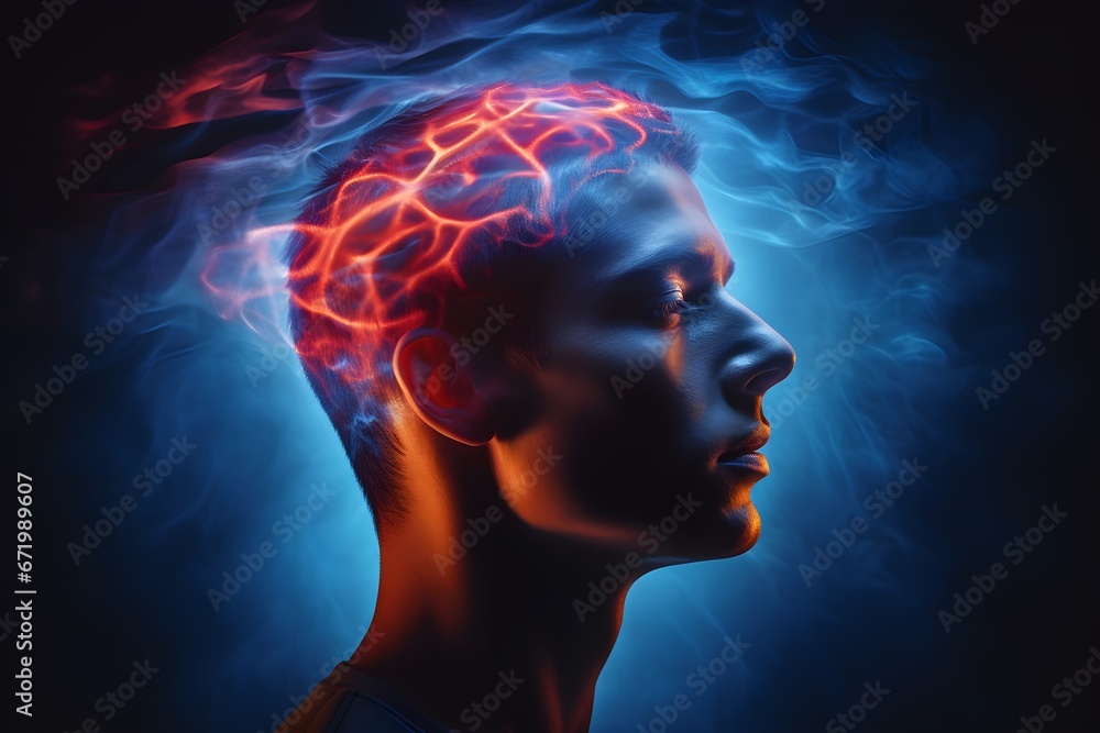 Iconic Brain Scan with Glowing Head Iconic Brain Scan with Glowing Head