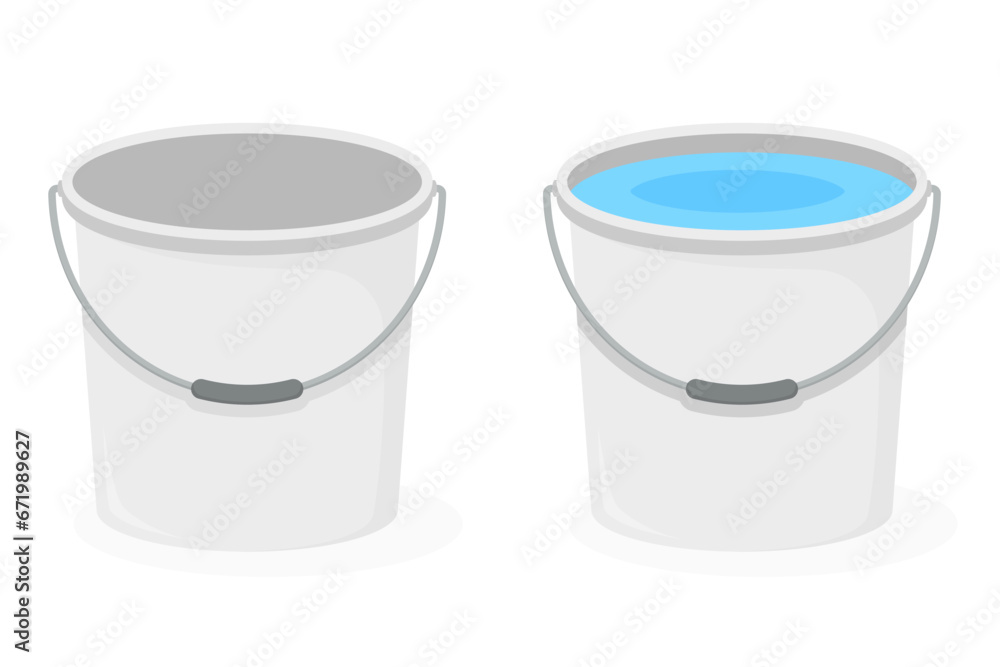 Empty grey plastic bucket and bucket with water, vector eps10 illustration Empty grey plastic bucket and bucket with water, vector eps10 illustration