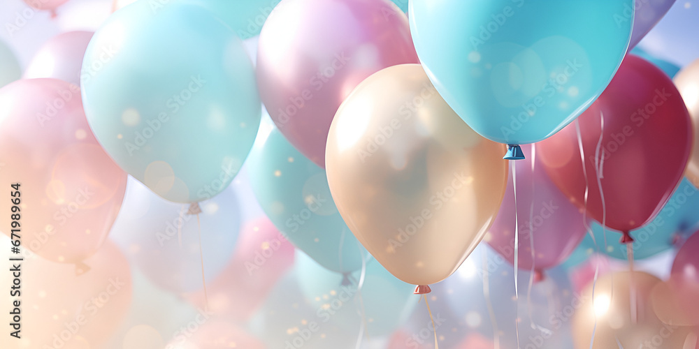 Many colorful balloons against a white background, Festive background with pink and blue balloons ,  A bunch of balloons with the sky in the background, generative AI
 


 