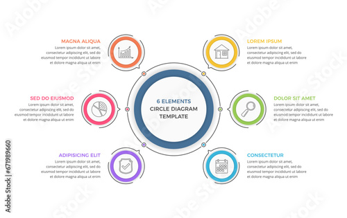 Circle infographic template with six elements, business infographics, vector eps10 illustration