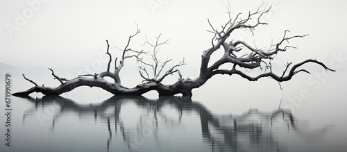 Floating on the water s surface is a lifeless detached branch from a tree