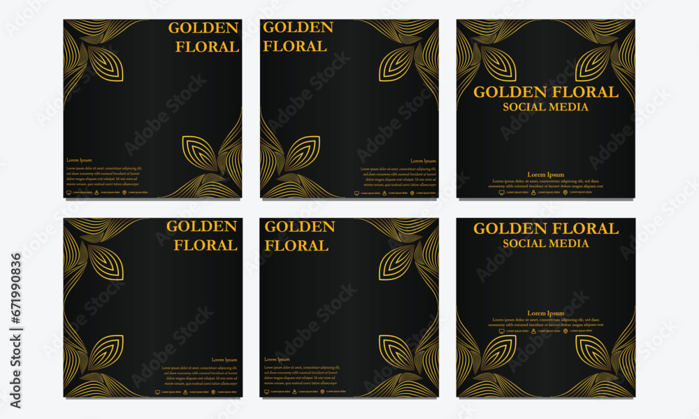 set of luxury golden floral social media template. suitable for social media post, web banner, cover and card design set of luxury golden floral social media template. suitable for social media post, web banner, cover and card design