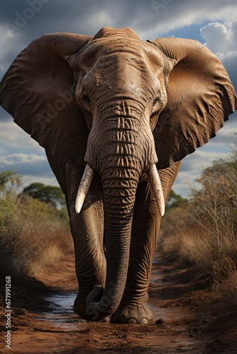 Close-up of a majestic elephant in the wild, Generative AI