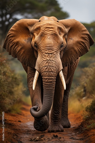 Close-up of a majestic elephant in the wild, Generative AI