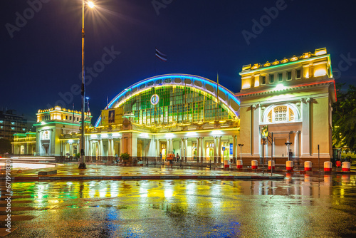 bangkok railway station, aka hua lamphong, at rainy night in Bangkok, Thailand photo